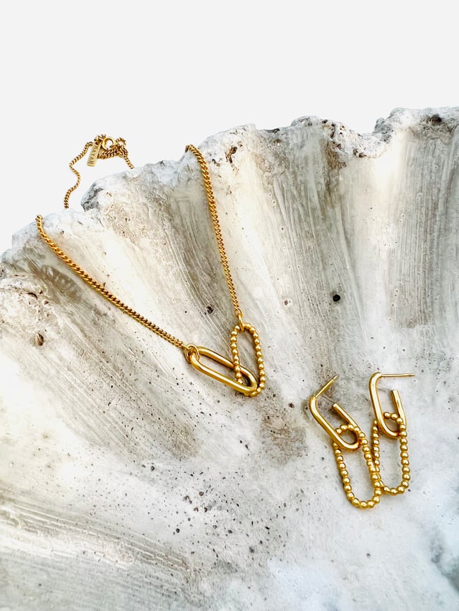 Gold large double oval link earrings