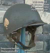 Image 1 of WWII M2 101st Airborne 506th Helmet Front Seam INLAND/Firestone Paratrooper Liner D-Day NCO