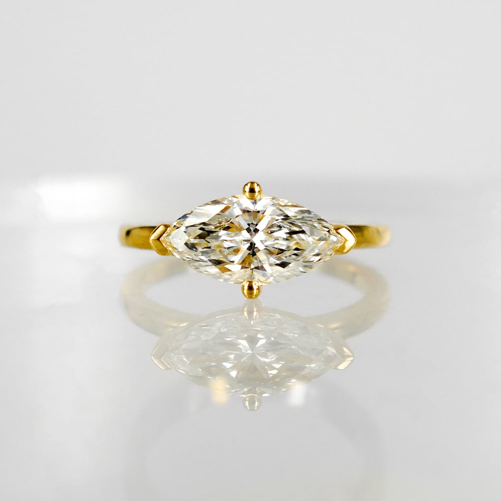 Image of 18ct yellow gold large marquise diamond engagement ring. PJ6048