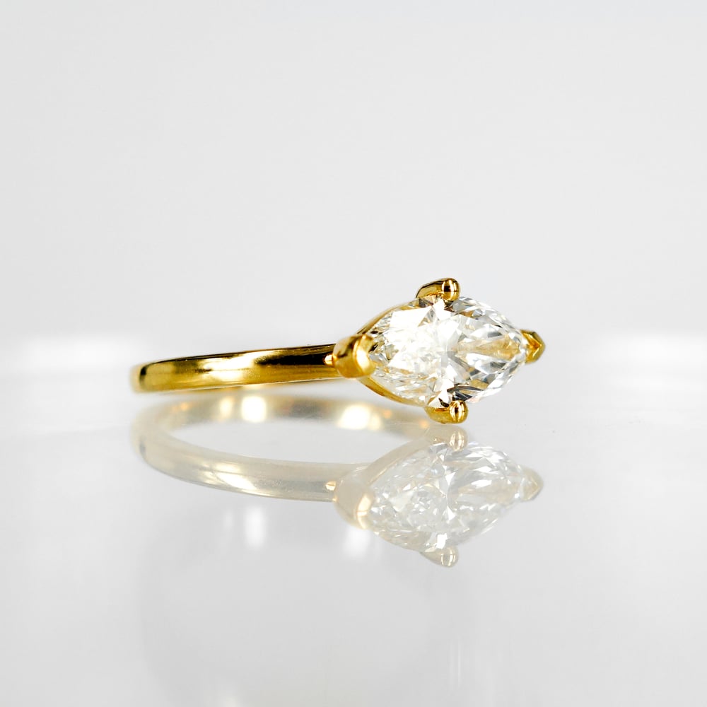 Image of 18ct yellow gold large marquise diamond engagement ring. PJ6048