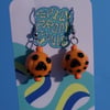 Pumpkin Jack o Lantern Art Glass Bead Earrings
