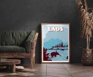 Image of Vintage poster Laos - Vang Vieng - Nam Song River - Fine Art Print - Elephant 