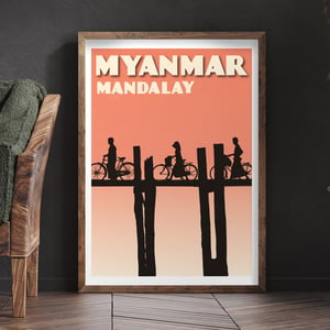Image of Vintage poster Myanmar - U-Bein Bridge at Amarapura