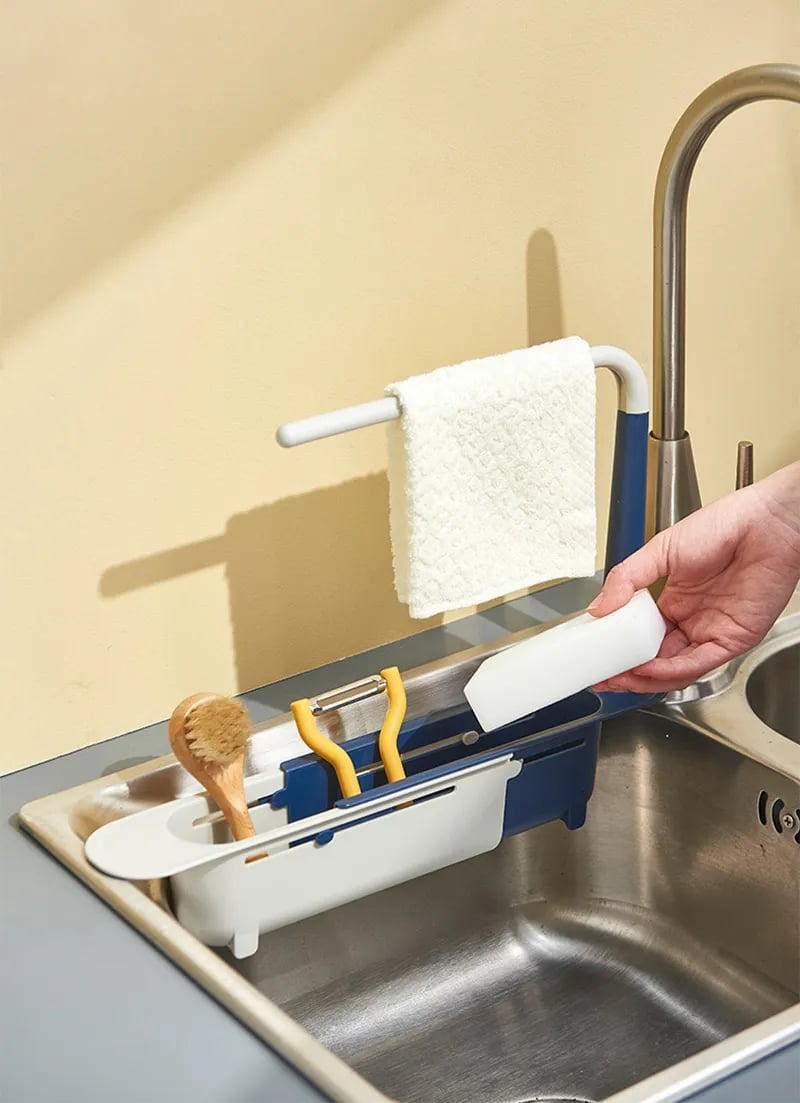 Kitchen Sink Organizer Sponge Holder Towel Hanger Drain Rack With Basket for your Kitchen Gadgets