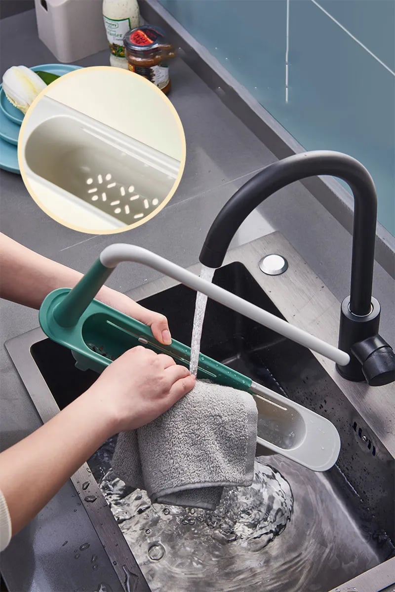 Kitchen Sink Organizer Sponge Holder Towel Hanger Drain Rack With Basket for your Kitchen Gadgets