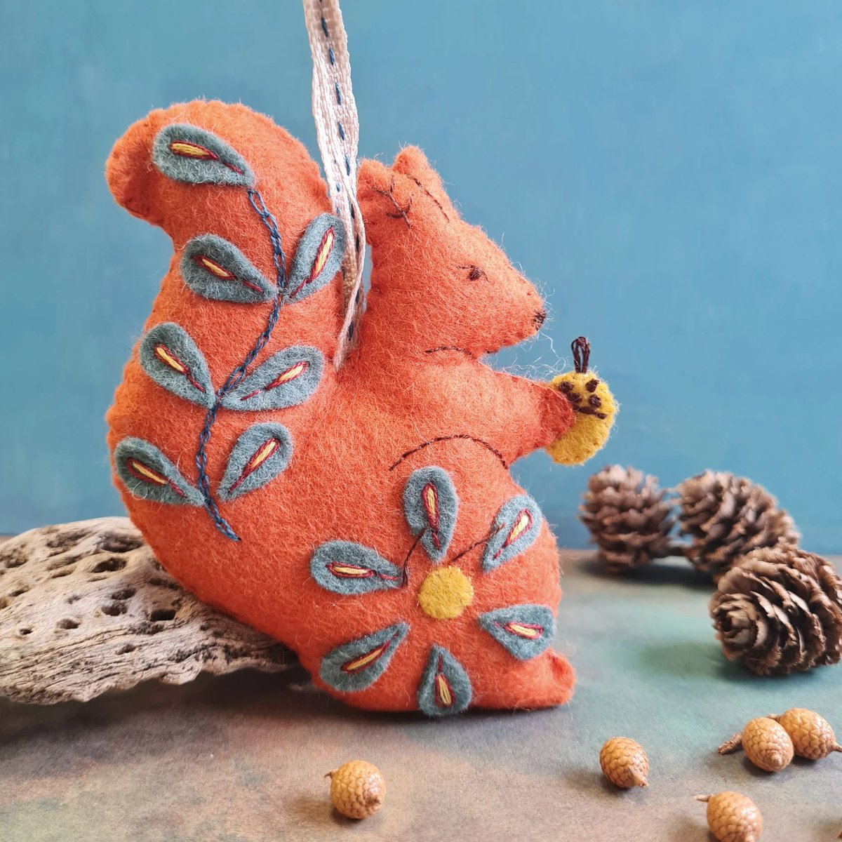 Image of Folk Embroidered Squirrel Felt Kit