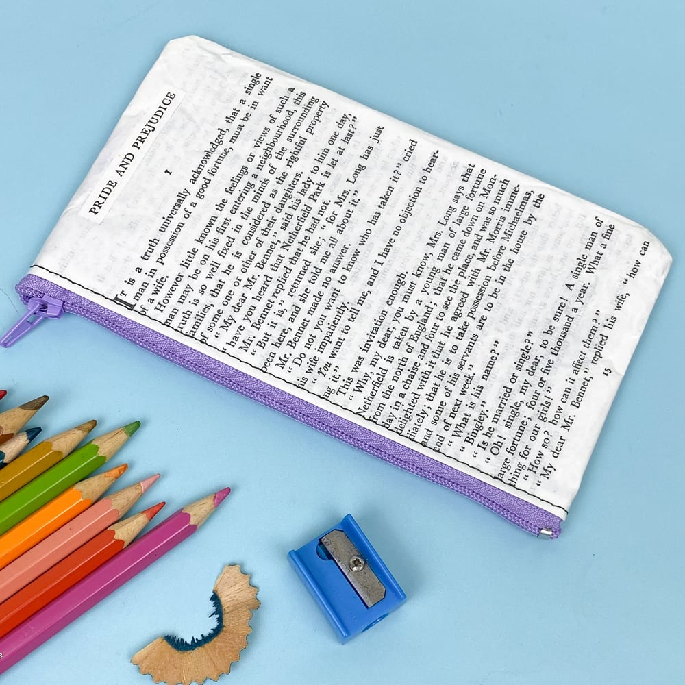 Image of Pride and Prejudice, Jane Austen Book Page Pencil Case, Small