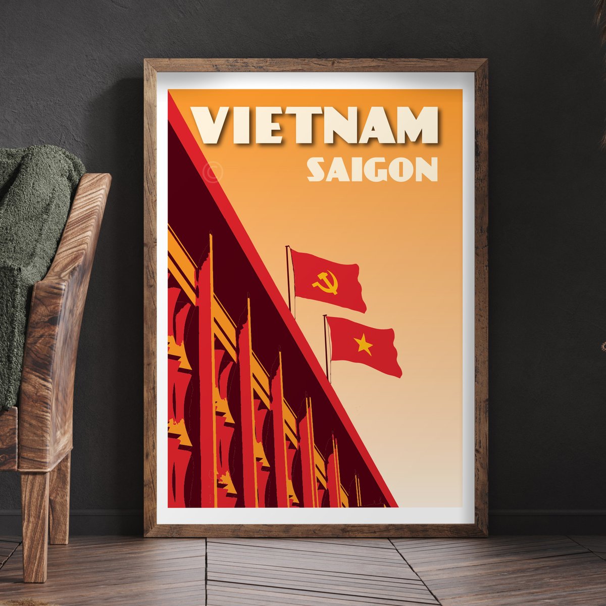 Image of Vintage poster Vietnam - Saigon Independance palace - Fine Art Print