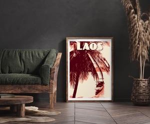 Image of Vintage poster Laos - boat on the Nam Song River - Fine Art Print