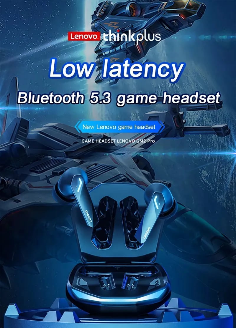 Lenovo Bluetooth 5.3 Headset Wireless In-Ear Gaming Low Latency Dual Mode Music Headphone