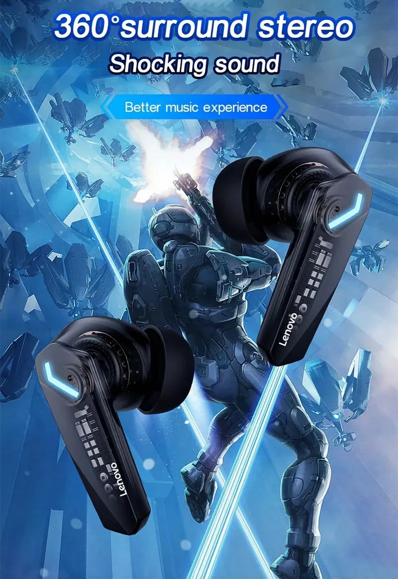 Lenovo Bluetooth 5.3 Headset Wireless In-Ear Gaming Low Latency Dual Mode Music Headphone