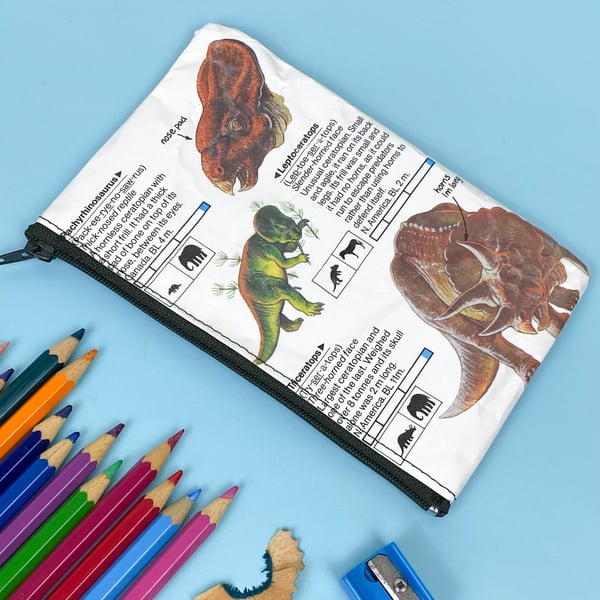 Image of Triceratops, Guide to Dinosaurs Book Page Pencil Case