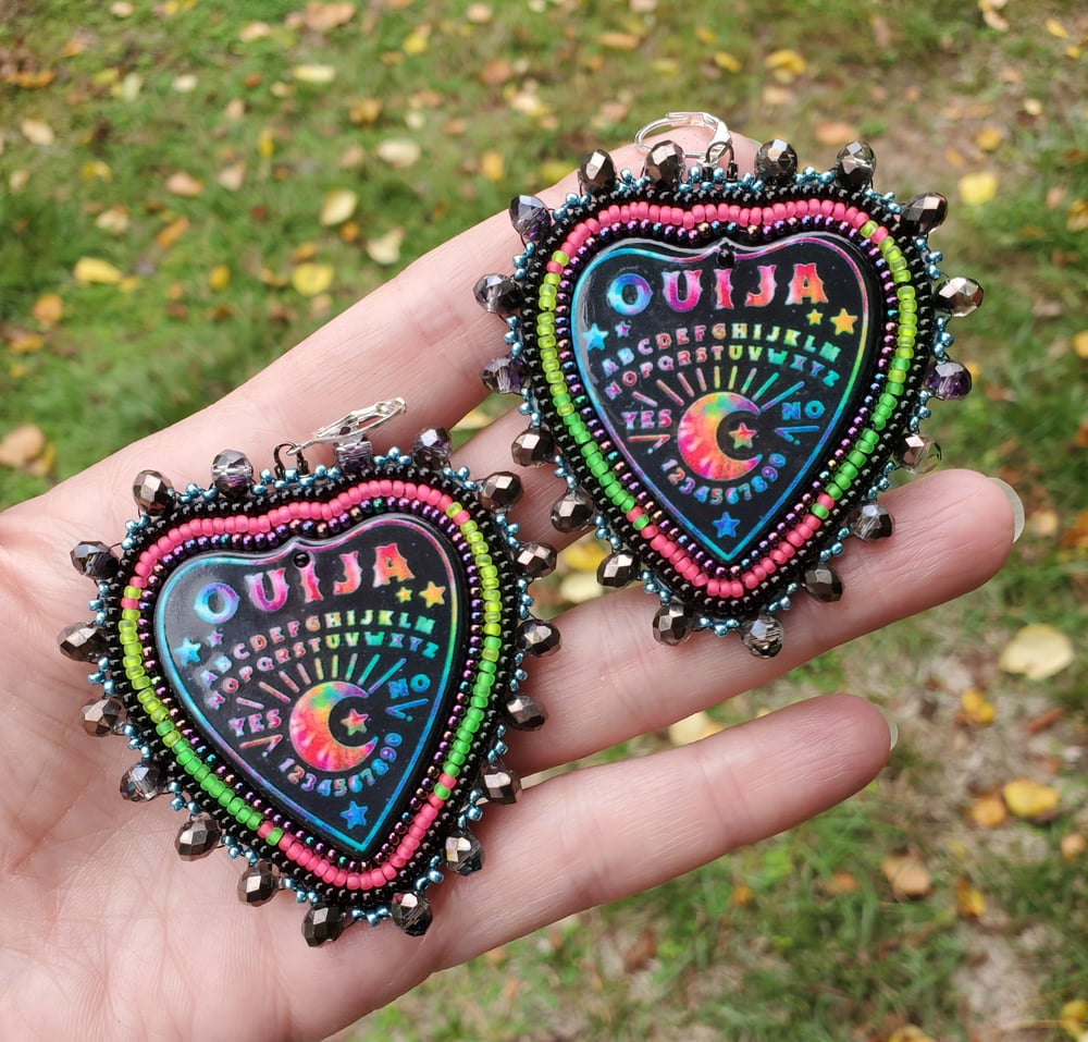 Image of Neon Ouija Planchette Beaded Earrings