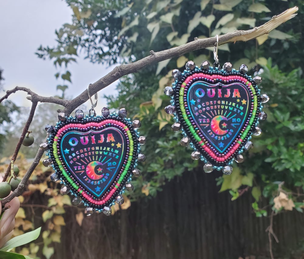 Image of Neon Ouija Planchette Beaded Earrings