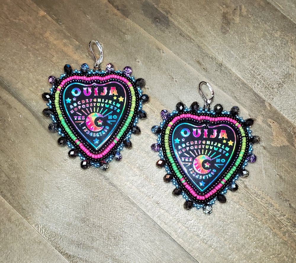 Image of Neon Ouija Planchette Beaded Earrings