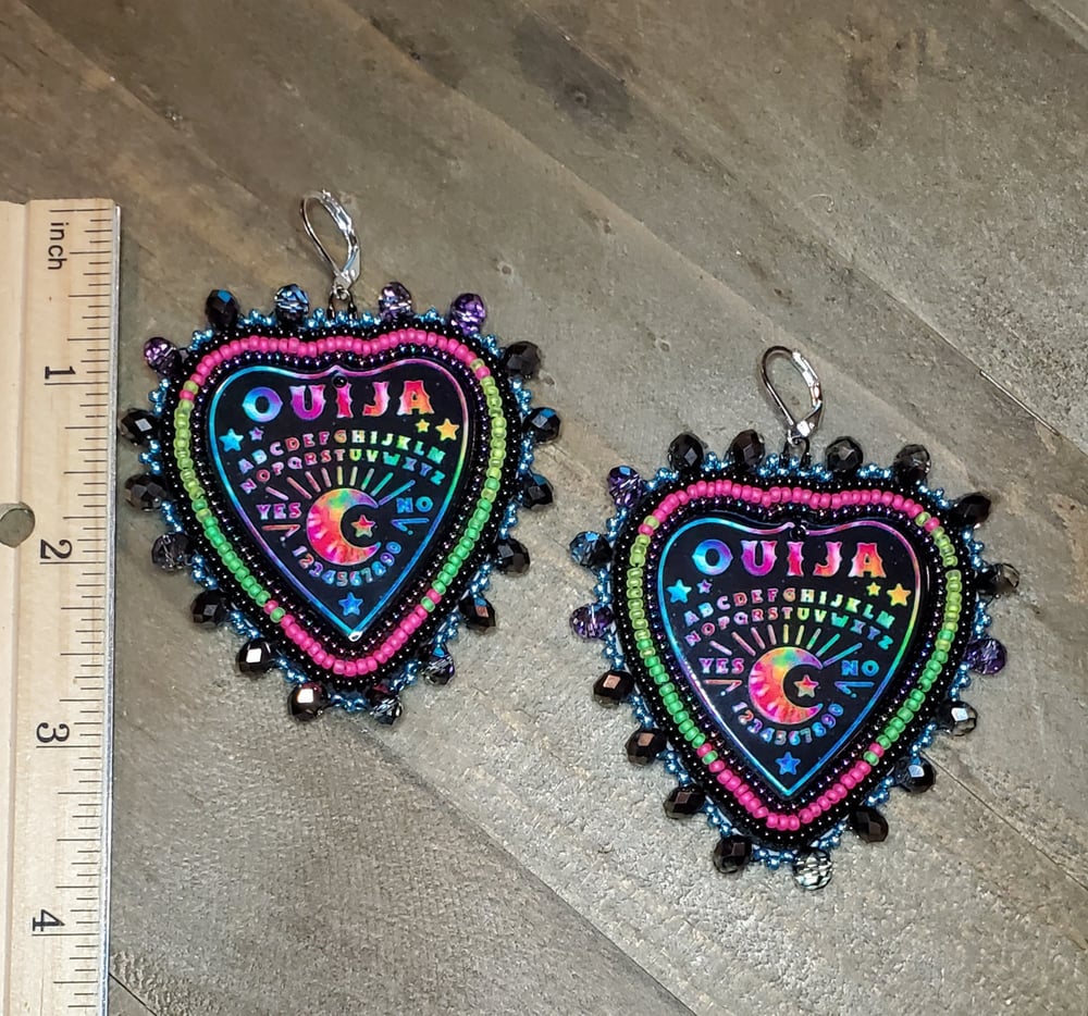 Image of Neon Ouija Planchette Beaded Earrings