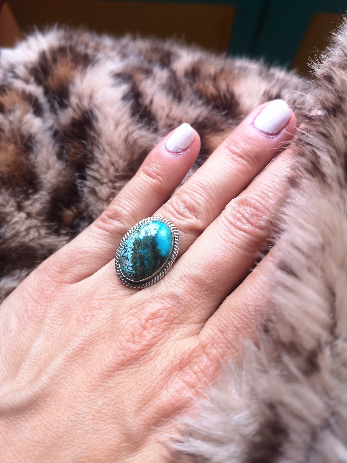 Image of Bague turquoise du tibet - taille 52 - ref. 7665.