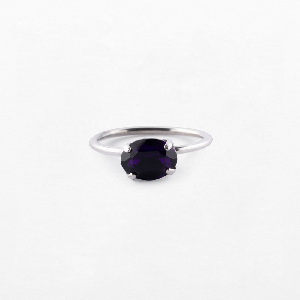 Image of BAGUE PAULA  VIOLET PROFOND PLAQUEE ARGENT