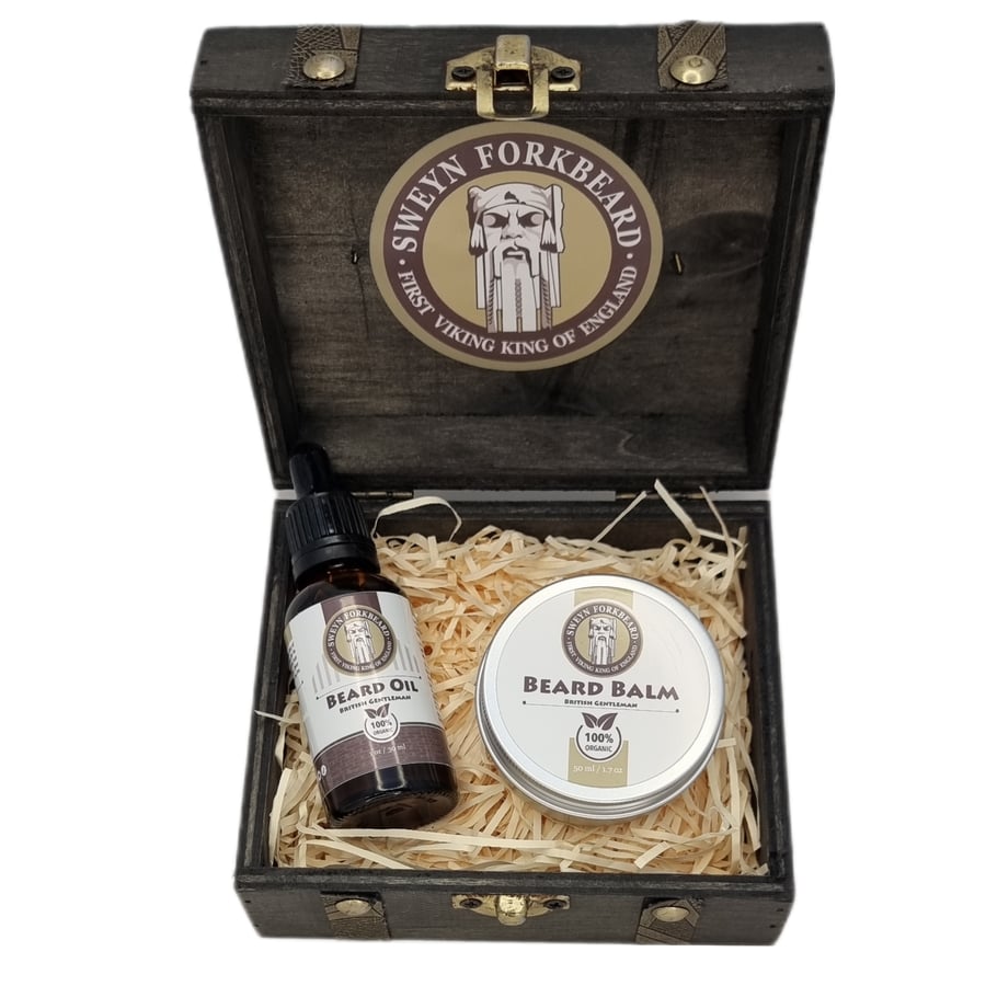 Image of Viking Wooden Box Limited Edition with Beard Oil and Beard Balm