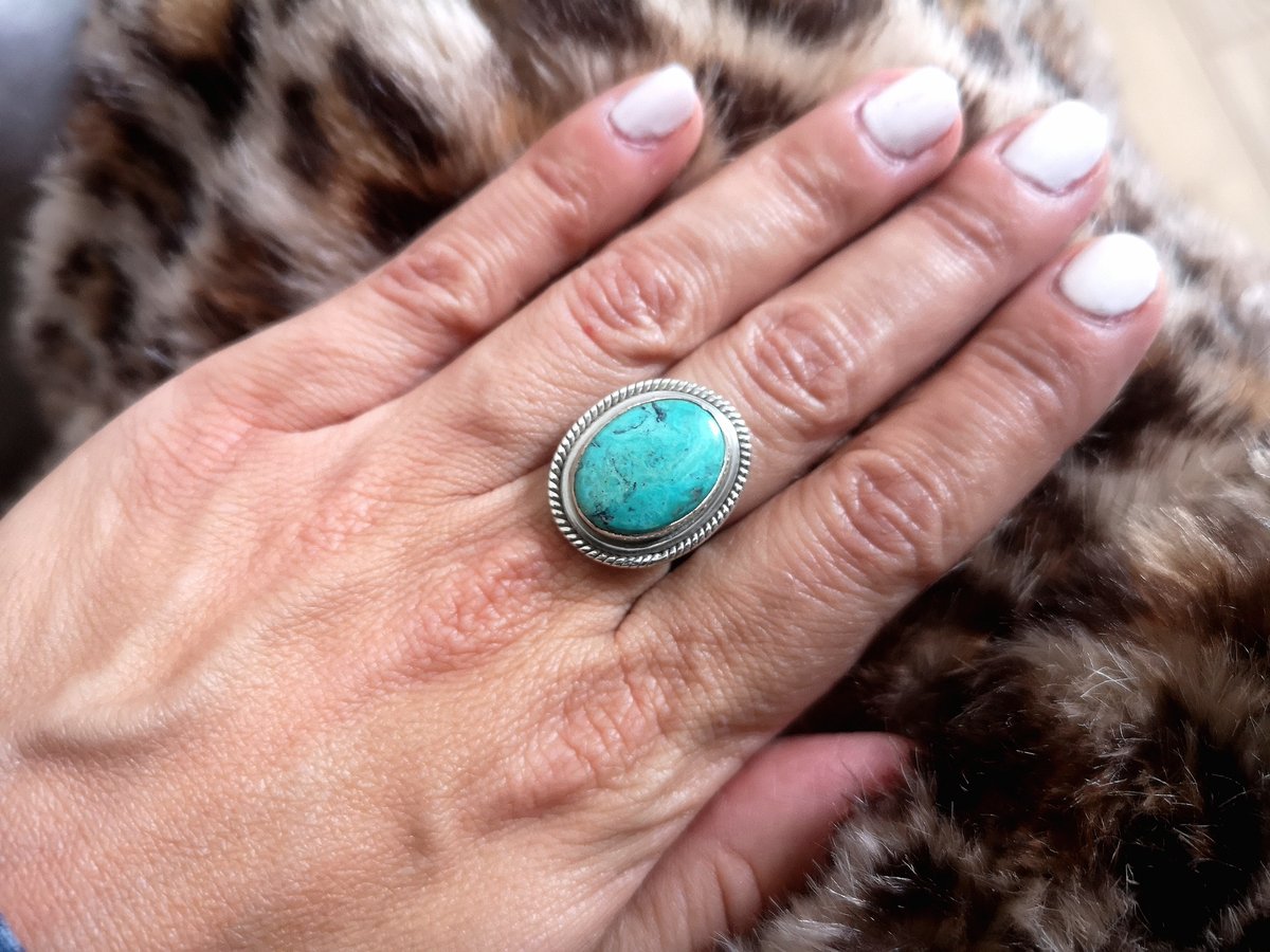 Image of Bague turquoise du tibet - taille 52 - ref. 7558