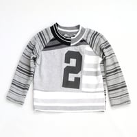 Image 1 of gray grey stripe bday boy kid unisex 2T two 2 second 2nd birthday longsleeve top shirt gift striped