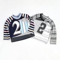Image 2 of gray grey stripe bday boy kid unisex 2T two 2 second 2nd birthday longsleeve top shirt gift striped