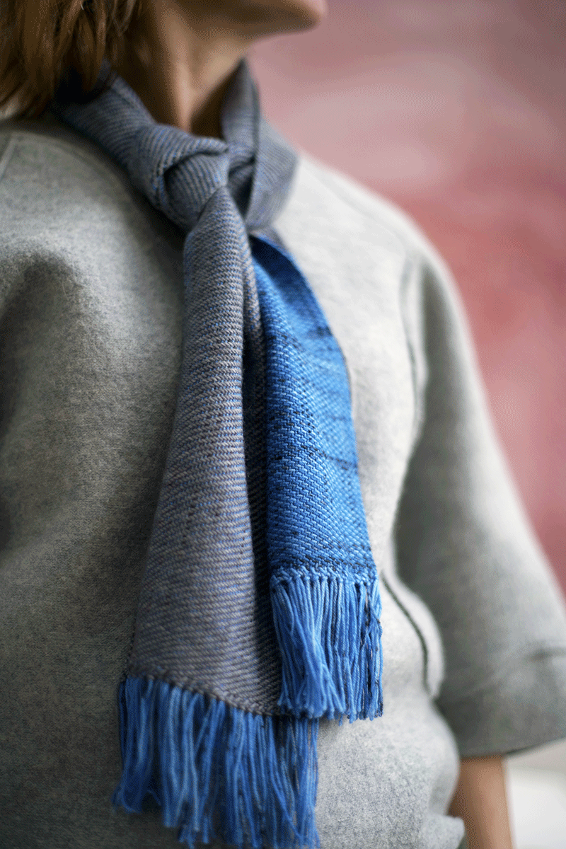 Image of Mid Blue & Grey Skinny Two Tone Scarf