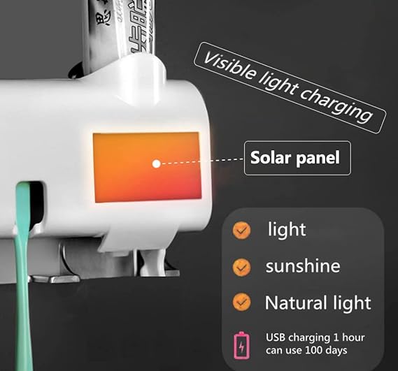 Solar Multifunctional Toothbrush Holder Automatic Toothpaste Squeezing Hole Free Wall Mount 