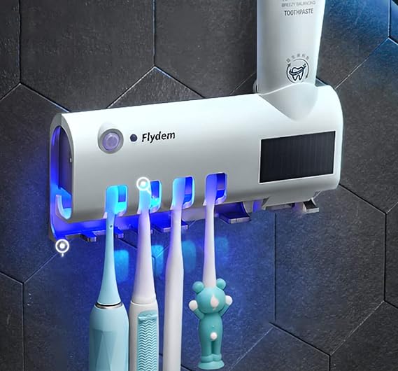 Solar Multifunctional Toothbrush Holder Automatic Toothpaste Squeezing Hole Free Wall Mount 