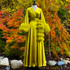 Chartreuse Marabou-cuff "Beverly" Dressing Gown 