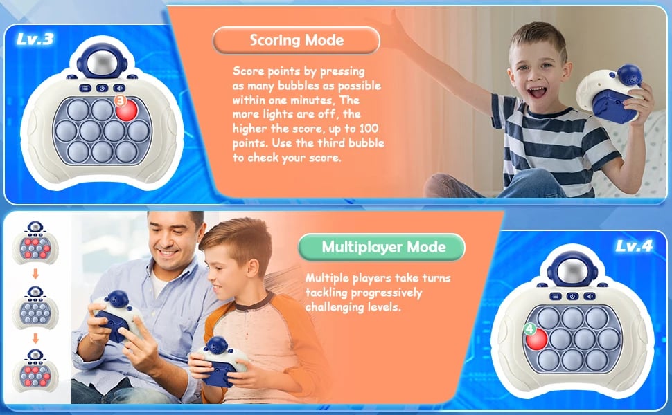 Pop Fidget Game Handheld for Kids 6+ Quick Push Stress Bubble Pop Fun Light Good For Family Time 
