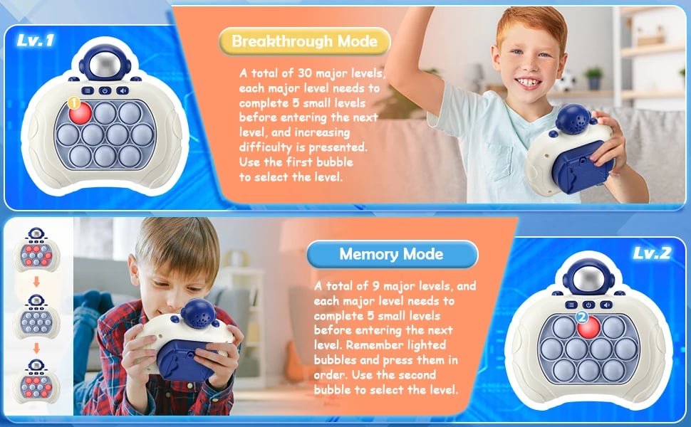 Pop Fidget Game Handheld for Kids 6+ Quick Push Stress Bubble Pop Fun Light Good For Family Time 