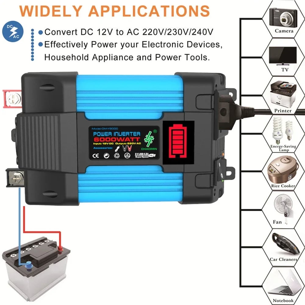 6000W Solar Inverter Solar Panel System DC 12V To AC 110V-220V Solar Improved Sine Wave Converter