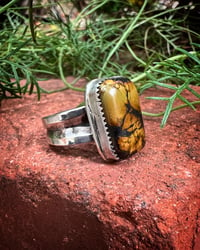 Image 1 of WL&A Handmade Old Style Ingot Black Jack Turquoise Ring - Size 6