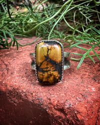 Image 2 of WL&A Handmade Old Style Ingot Black Jack Turquoise Ring - Size 6