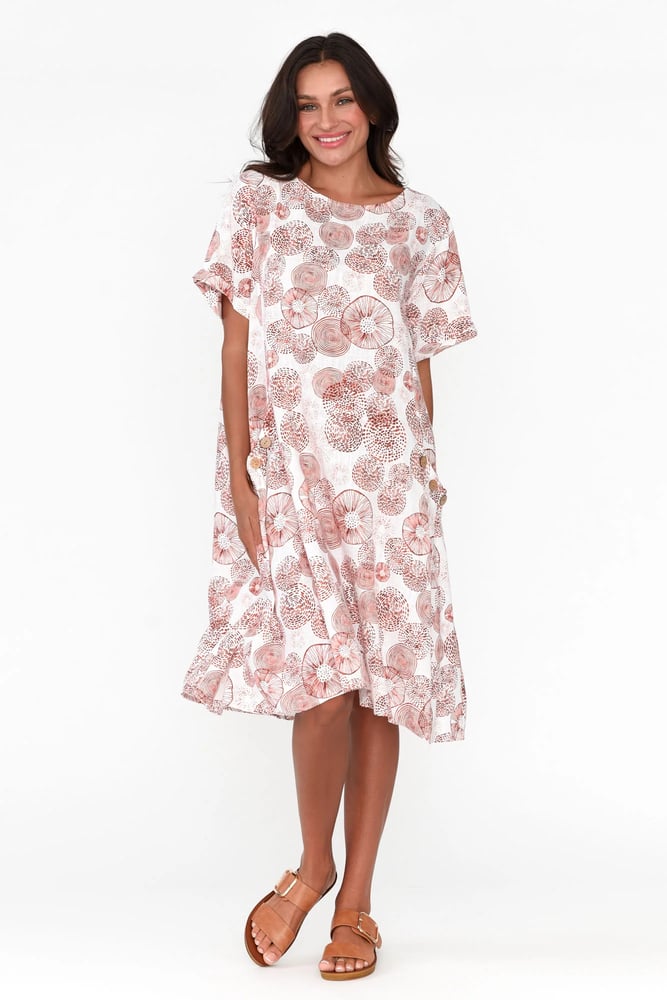 Image of Lizzie Linen/Cotton Dress - rust circle