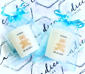Image of Personalised Baby Shower Candle Favours - Teddy Bear Design