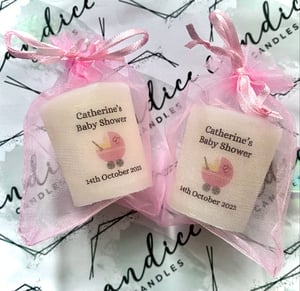 Image of Baby Buggy Personalised Baby Shower Candle Favours