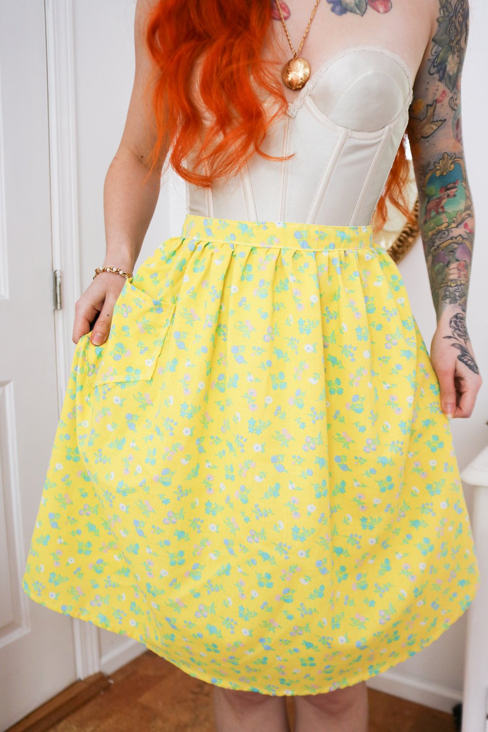 Vintage Sunshine Yellow Floral Half-Apron