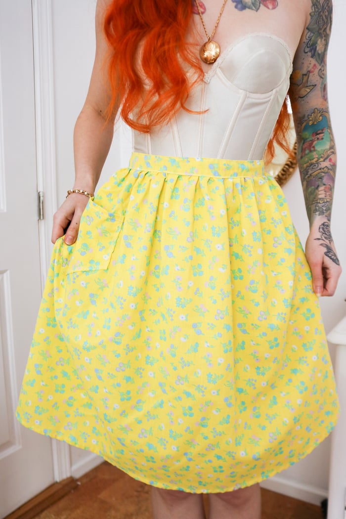 Vintage Sunshine Yellow Floral Half-Apron