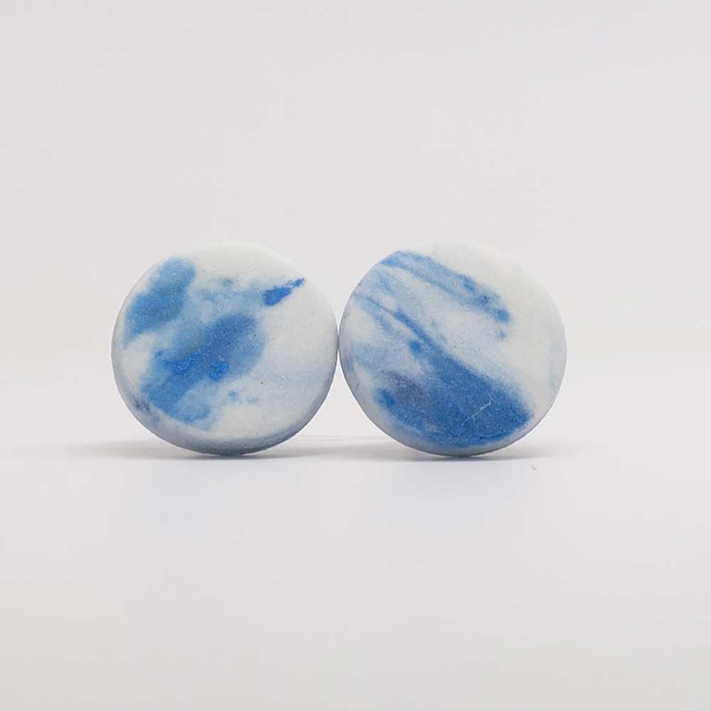 Image of Handmade Australian porcelain stud earrings - blue and white