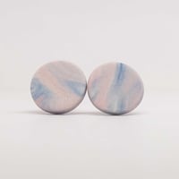 Handmade Australian porcelain stud earrings - soft pink and denim blue swirl