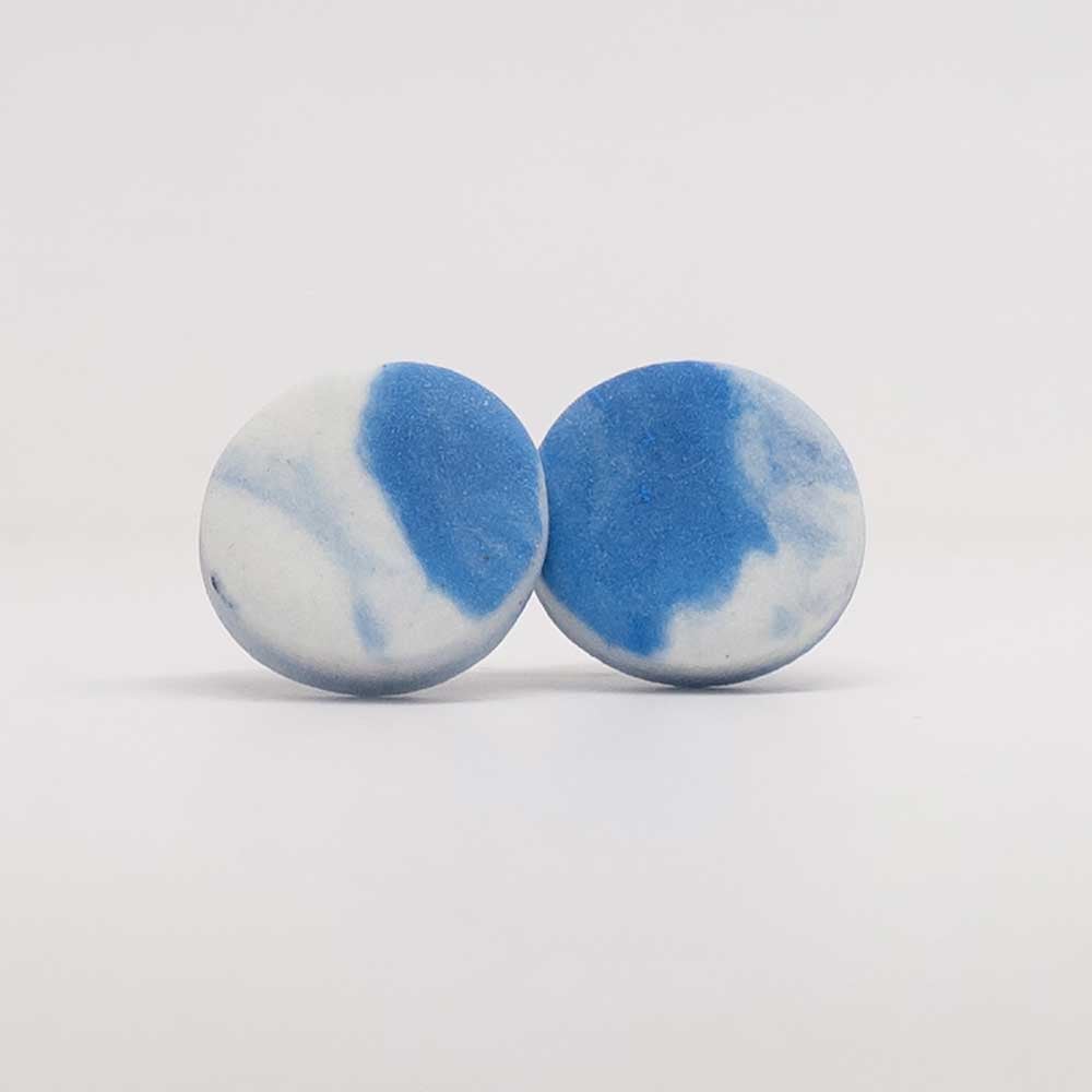 Image of Handmade Australian porcelain stud earrings - white with blue