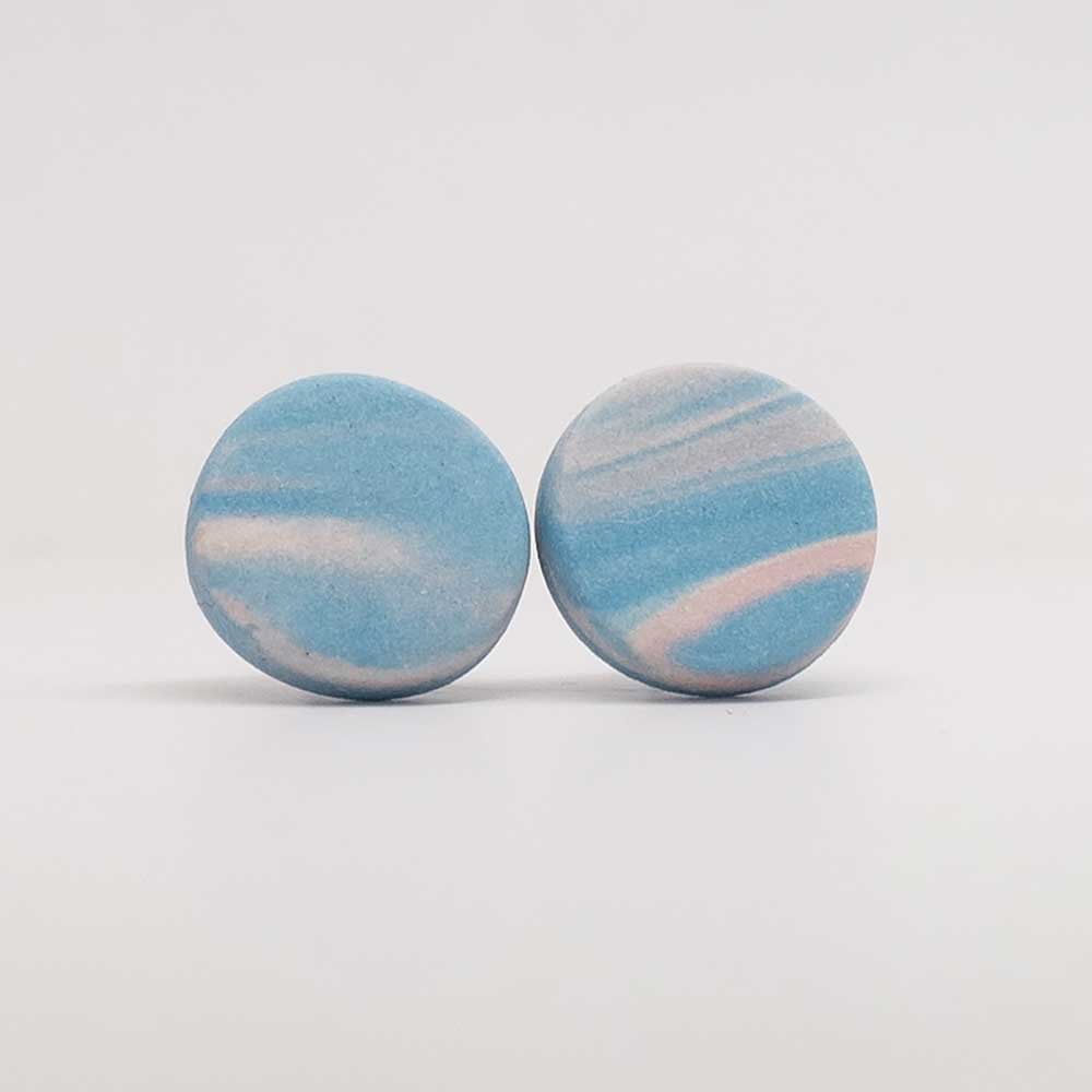 Image of Handmade Australian porcelain stud earrings - blended blue and soft pink