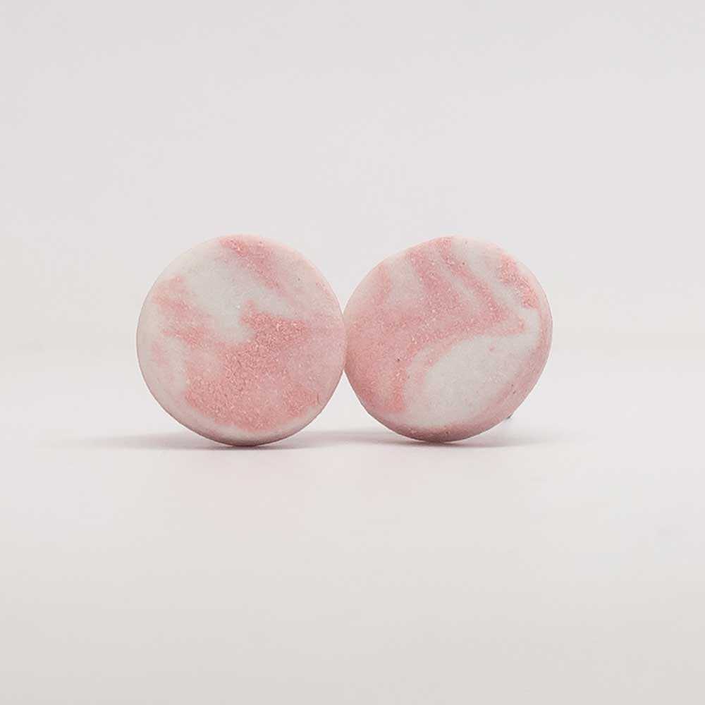 Image of Handmade Australian porcelain stud earrings - pink and white marble