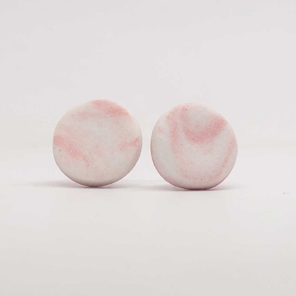 Image of Handmade Australian porcelain stud earrings - soft pink and white marble