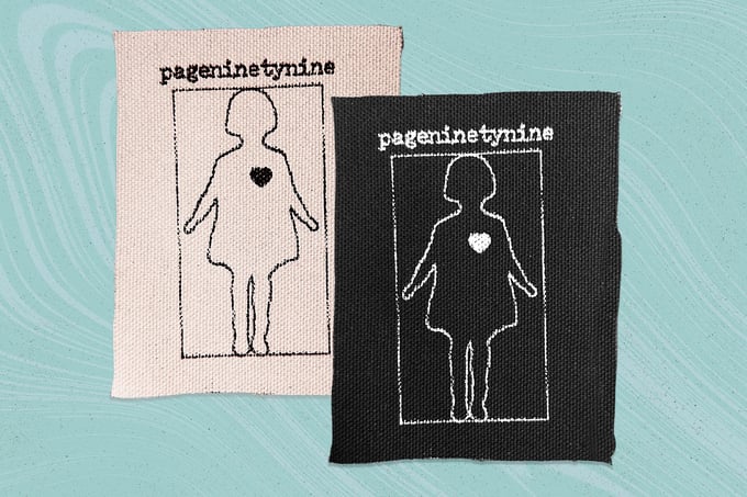 Image of pageninety nine heart girl Screen printed canvas patch 4" logo Screamo pg 99