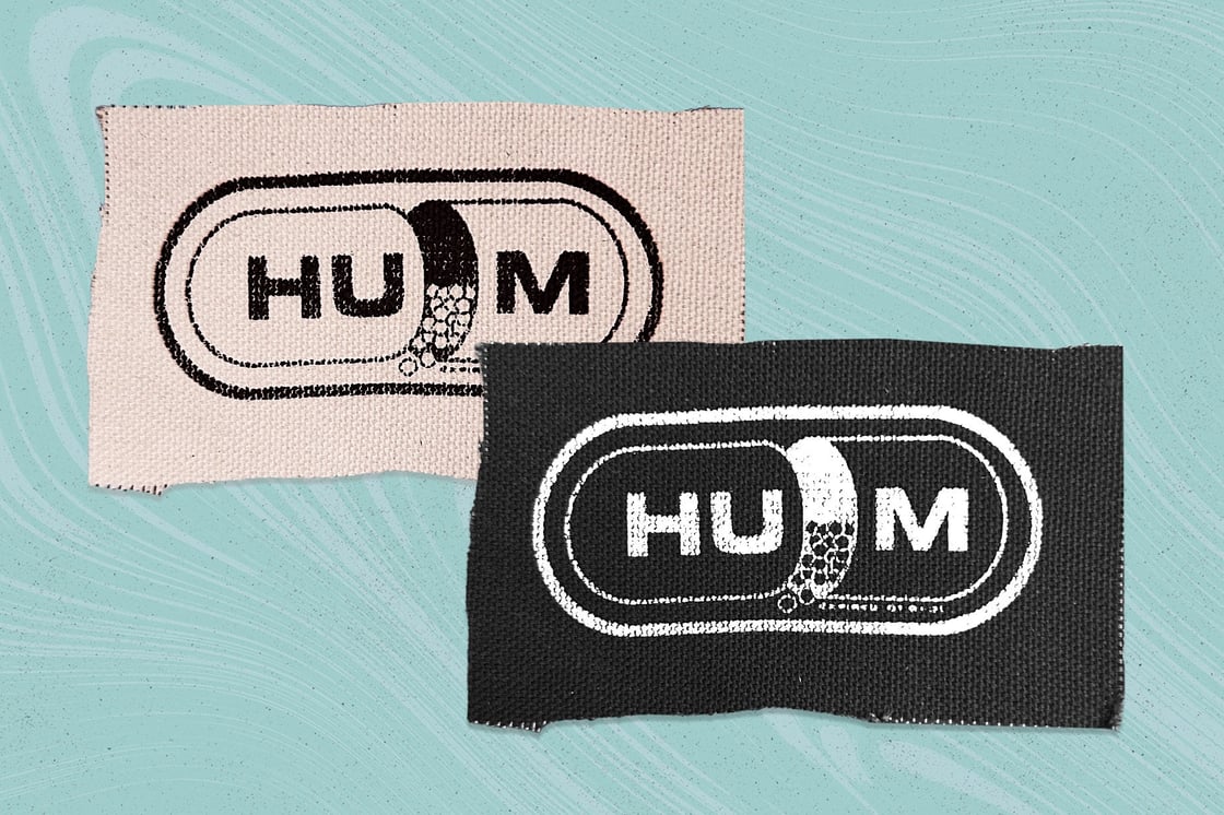 Image of Hum Pill Screen printed canvas patch 4" logo