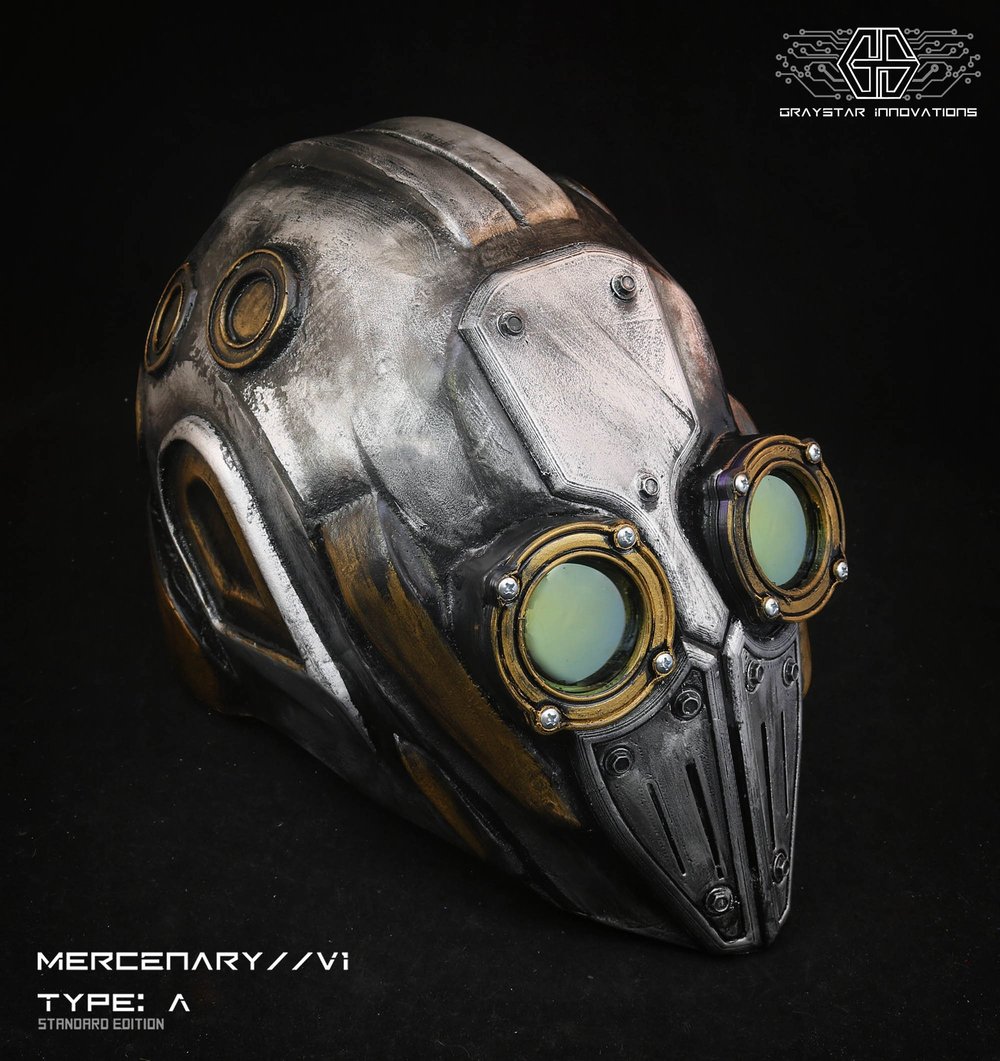 MERCENARY // V1 Type: A Full Helmet Cyberpunk Armor "Battle Worn Silver"