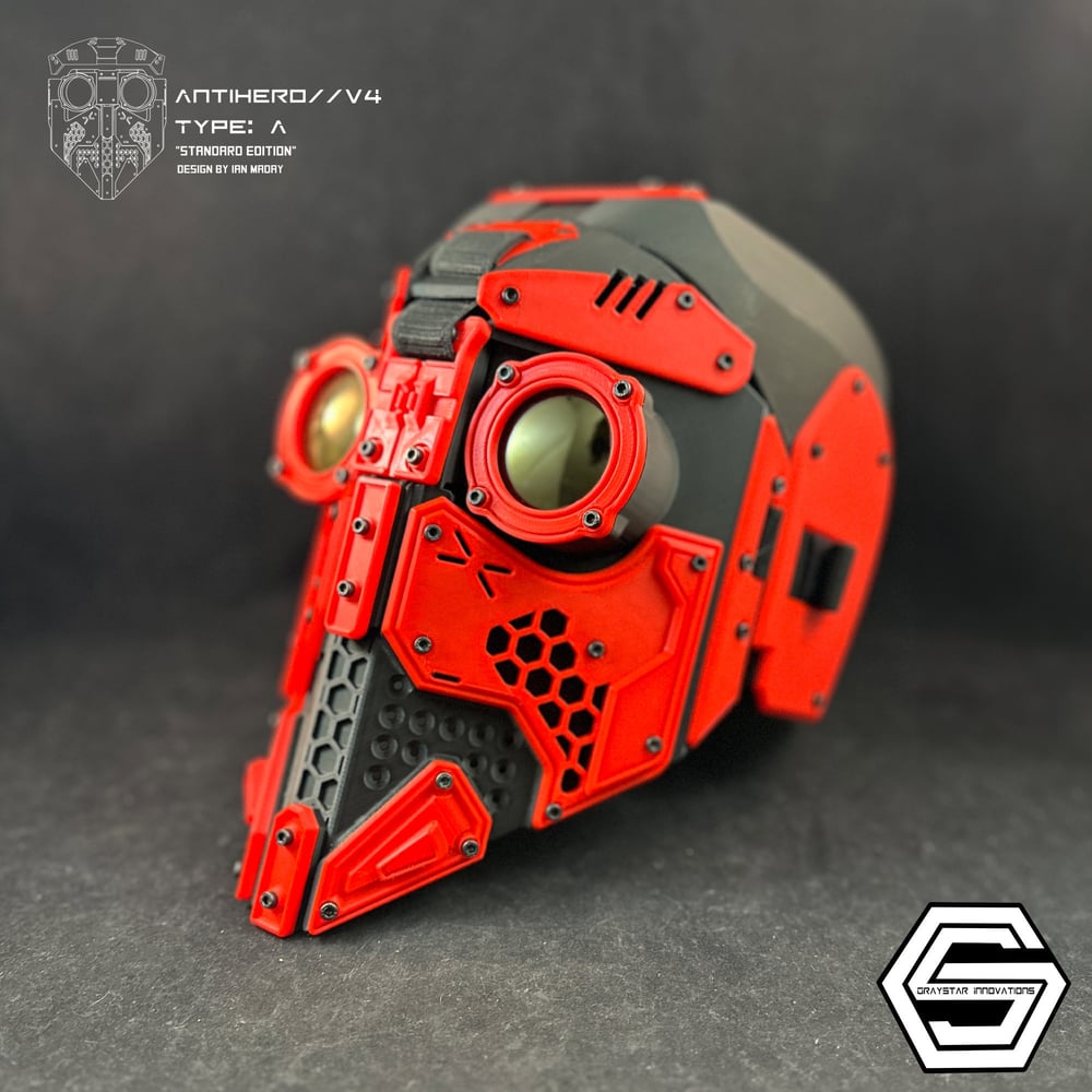 ANTIHERO // V4 : Type - A Standard Edition "Black and Red" 3d Printed Cyberpunk Helmet Mask